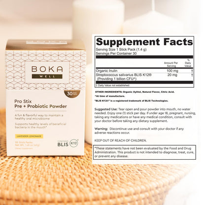 Boka Pro Stix Oral Probiotics – 30ct for Fresh Breath & Gum Health | Lemonade Lavender
