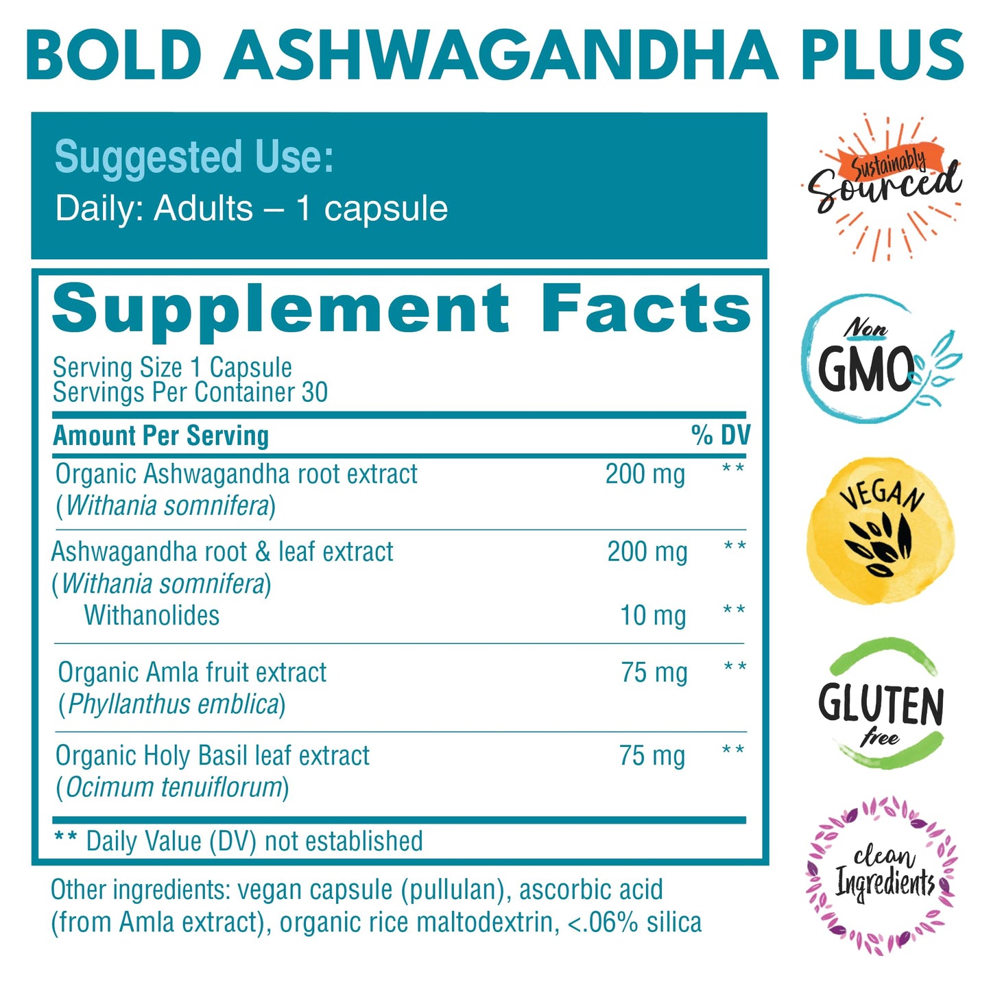 Bold Botanica Ashwagandha Plus – Stress, Mood, Memory & Energy Support | Triple Adaptogenic Formula | 30 Vegan Caps