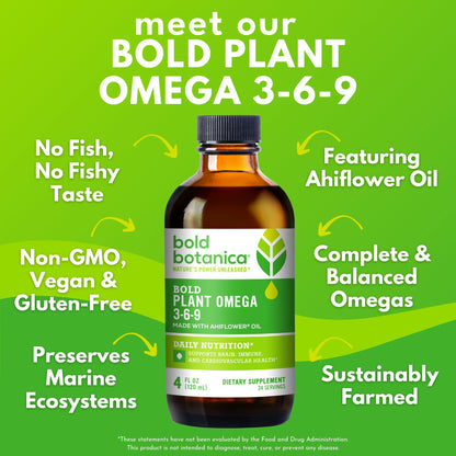 Bold Botanica Plant Omega 3-6-9 with Ahiflower Oil – Vegan, Non-GMO, 4 oz