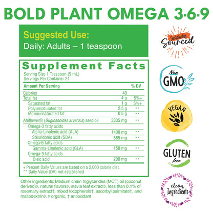Bold Botanica Plant Omega 3-6-9 with Ahiflower Oil – Vegan, Non-GMO, 4 oz