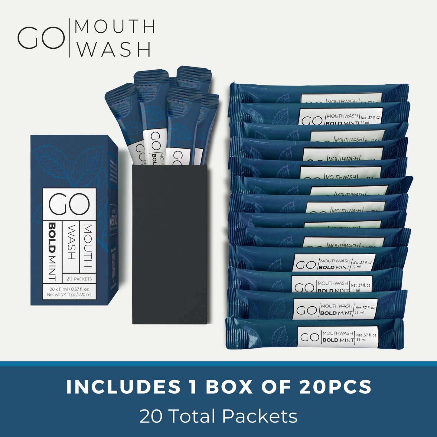 Bold Mint GO Travel Mouthwash Packets – Individual Mini Mouthwash for Fresh Breath – TSA-Approved Travel Size