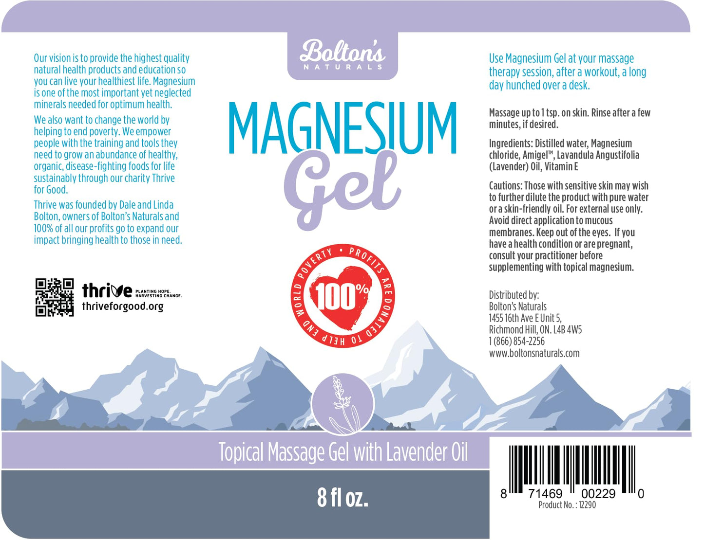 Bolton's Naturals Topical Magnesium Gel with Lavender - 8 oz | Soothing Massage Gel