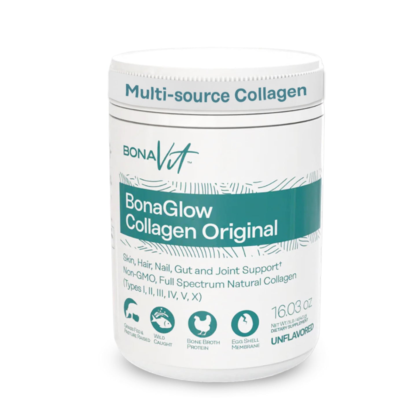 Bonavit BonaGlow Multi-Source Collagen Powder – 44 Servings | Vitamin C, Probiotics, Digestive Enzymes