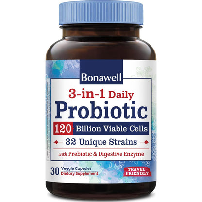 Bonawell Probiotics 120B CFU - 32 Strains with Prebiotics & Enzymes