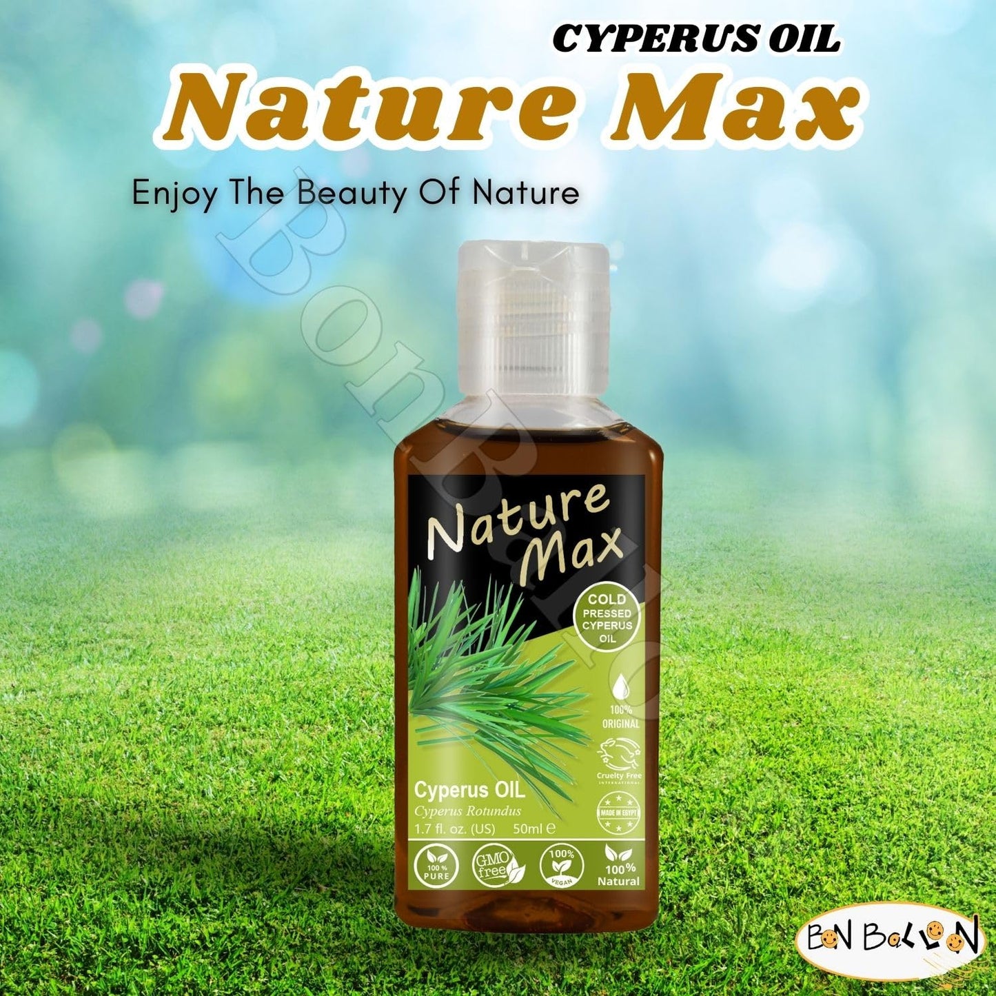 Bonballoon Nature Max Cyperus Oil – Natural Cold-Pressed Egyptian Skin Care Oil, Halal & Non-GMO (50 ml)