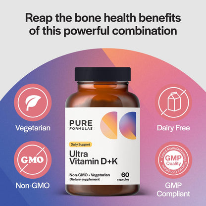 Vitamin D3 K2 5000 IU - Supports Calcium Absorption, Bone & Heart Health - 60 Veg Capsules