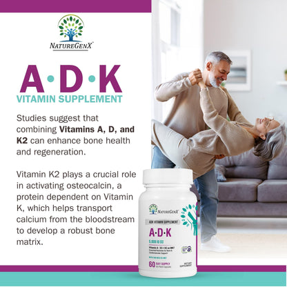 NatureGenX ADK Vitamin Supplement 5000 IU | Vitamin A, D3 & K2 for Bone Health