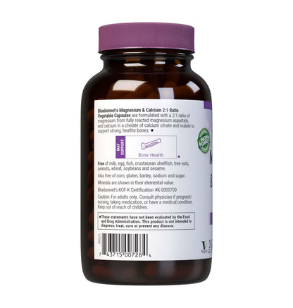 Bluebonnet Magnesium & Calcium 2:1 Ratio – Bone Health, Non-GMO, Vegan | 180 Veg Capsules