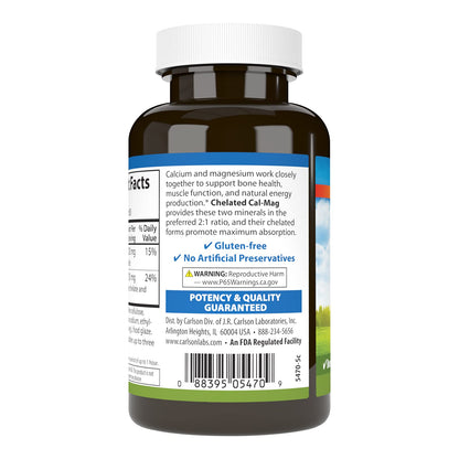 Carlson Chelated Cal-Mag 2:1 Calcium:Magnesium – Bone Support, Muscle Function & Energy Production, 60 Tablets