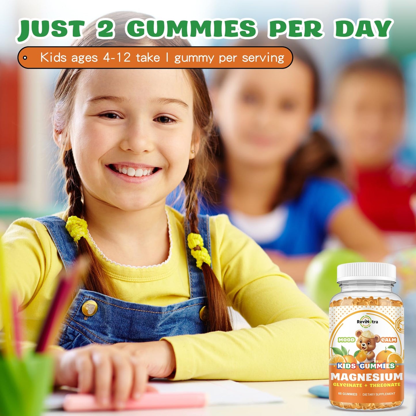 Magnesium Complex Gummies for Kids & Adults – Vegan, Sugar-Free Orange Flavor, 60 Gummies