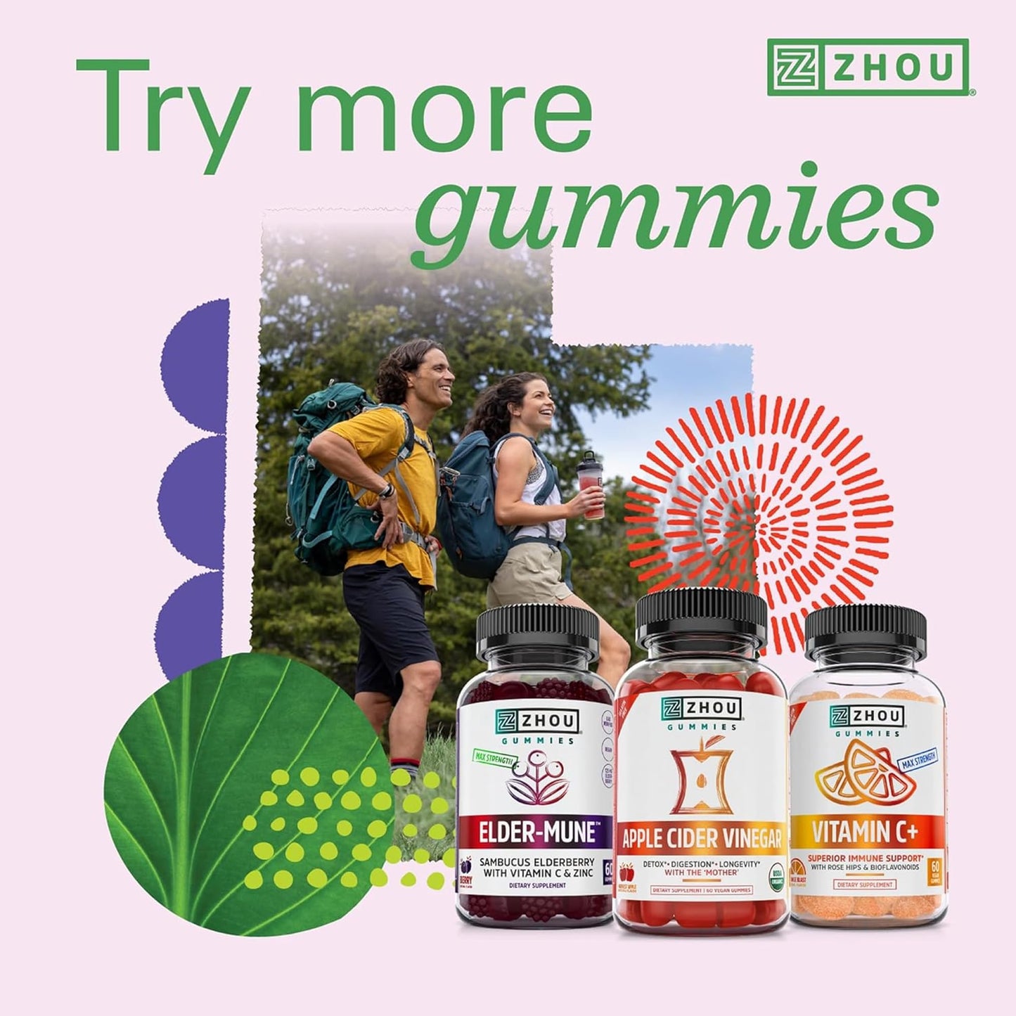 Zhou D3+K2 Gummies – Vitamin D3 & K2 for Immune, Bone & Heart Health | Gelatin-Free, 60 Veggie Gummies (5000 IU D3 + MK-7)