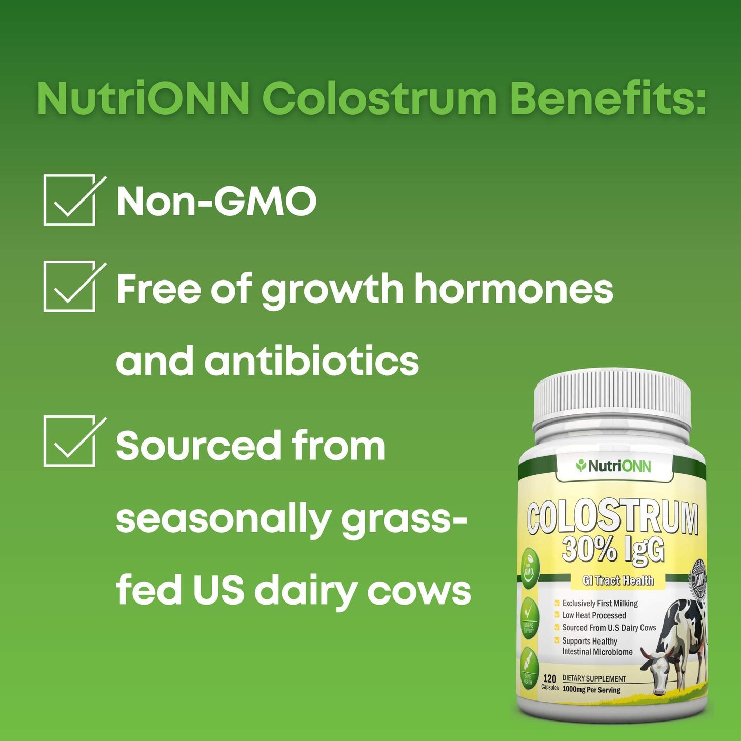 Colostrum 1000mg | 120 Capsules | 30% IgG | First Milking US Dairy