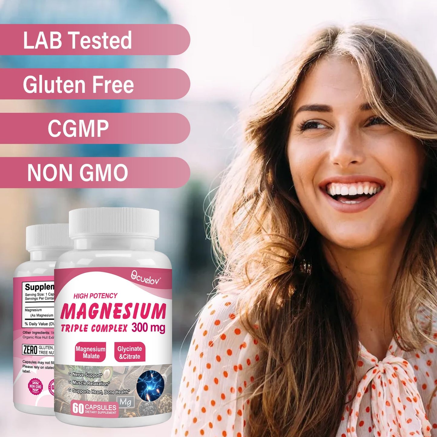 Triple Magnesium Complex 300mg – Glycinate, Malate & Citrate | 60 Caps | Vegan & Non-GMO