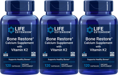 Life Extension Bone Restore Calcium with Vitamin K2 — 120 Capsules (Pack of 3)