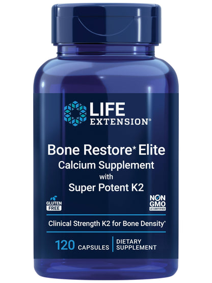 Bone Restore Elite Calcium with K2 - Life Extension | Gluten-Free & Non-GMO | 120 Capsules
