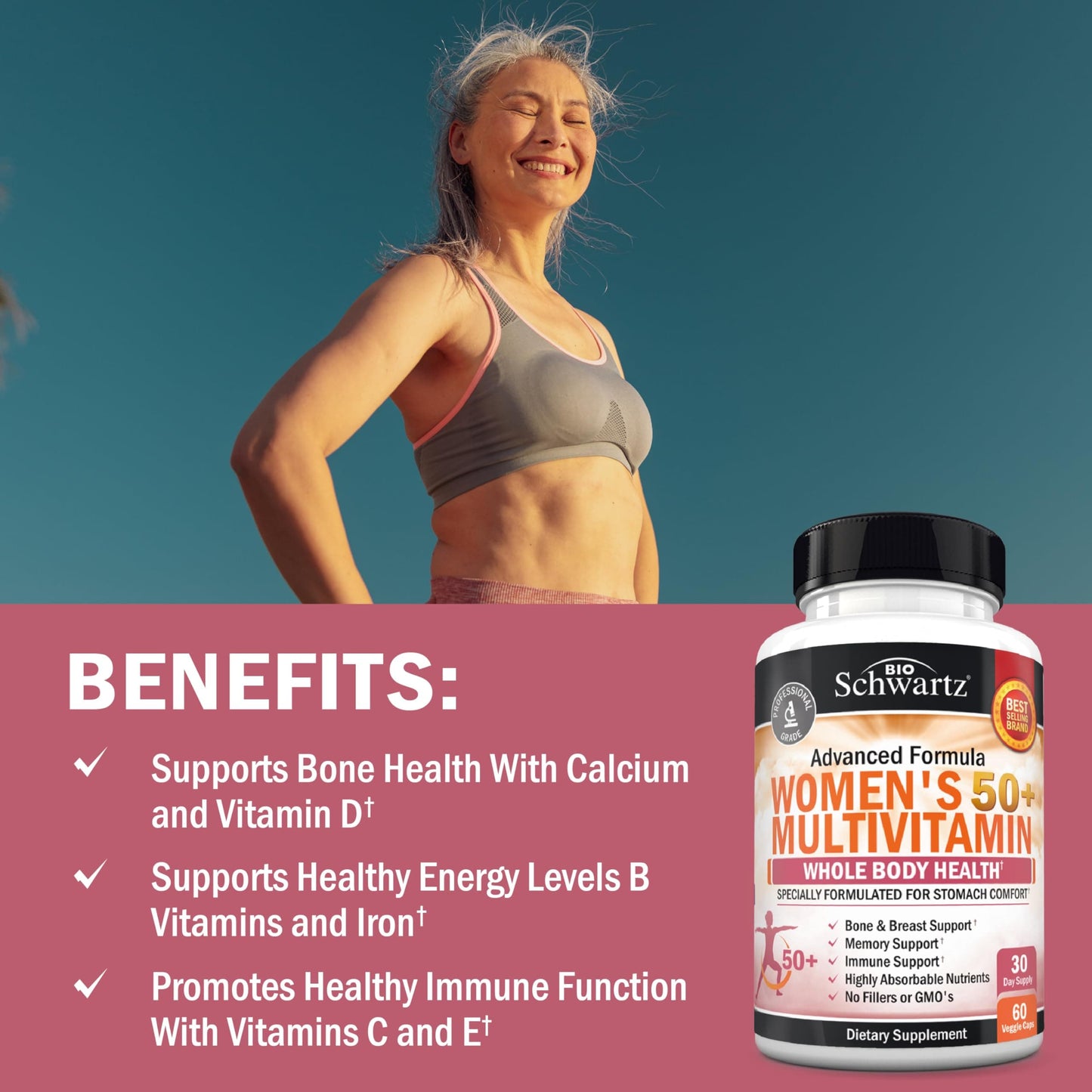 Daily Multivitamin for Women 50+ – Memory Support & Immune Health | 60 Capsules