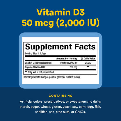 Natural Factors Vitamin D3 2000 IU (50 mcg) | Supports Bones, Muscles & Immunity | 120 Softgels