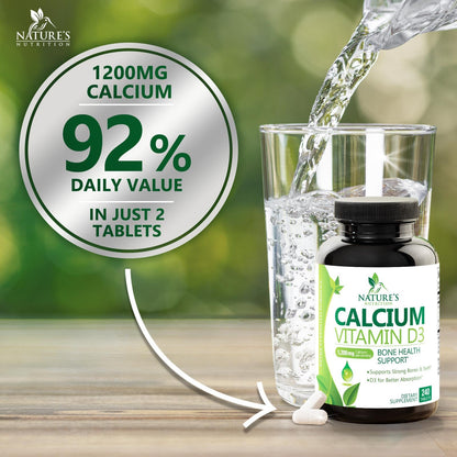 Calcium 1200 mg with Vitamin D3 (1600 IU) – 240 Tablets | USA Bottled | Bone & Immune Health