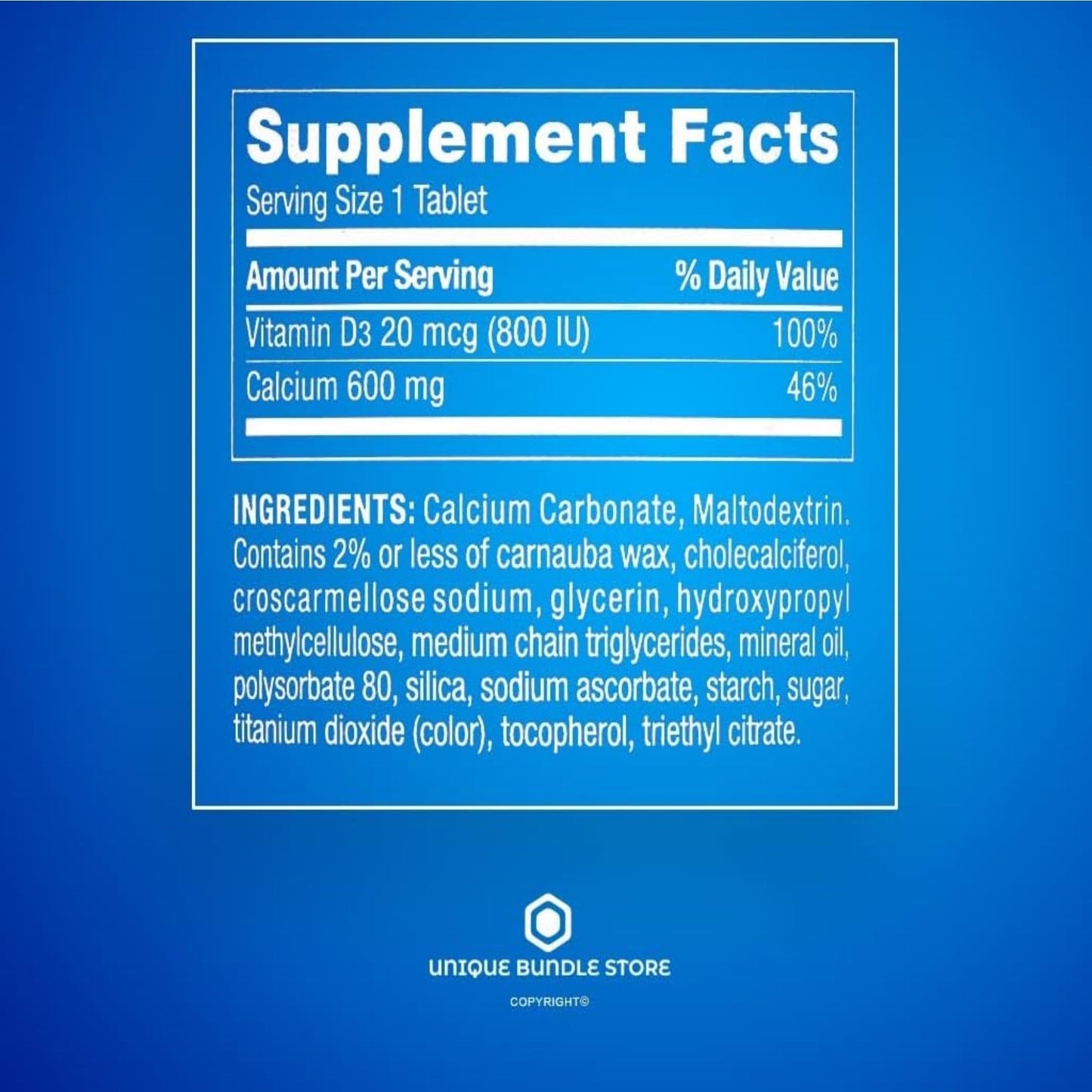 Calcium 600 mg + Vitamin D3 – 250 Tablets | Gluten Free Bone & Teeth Support