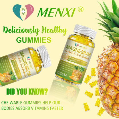 Magnesium Glycinate Gummies 400mg + Taurate, Sugar Free Pineapple - 60 Gummies with Vitamin D, B6, CoQ10 | Sleep & Relaxation