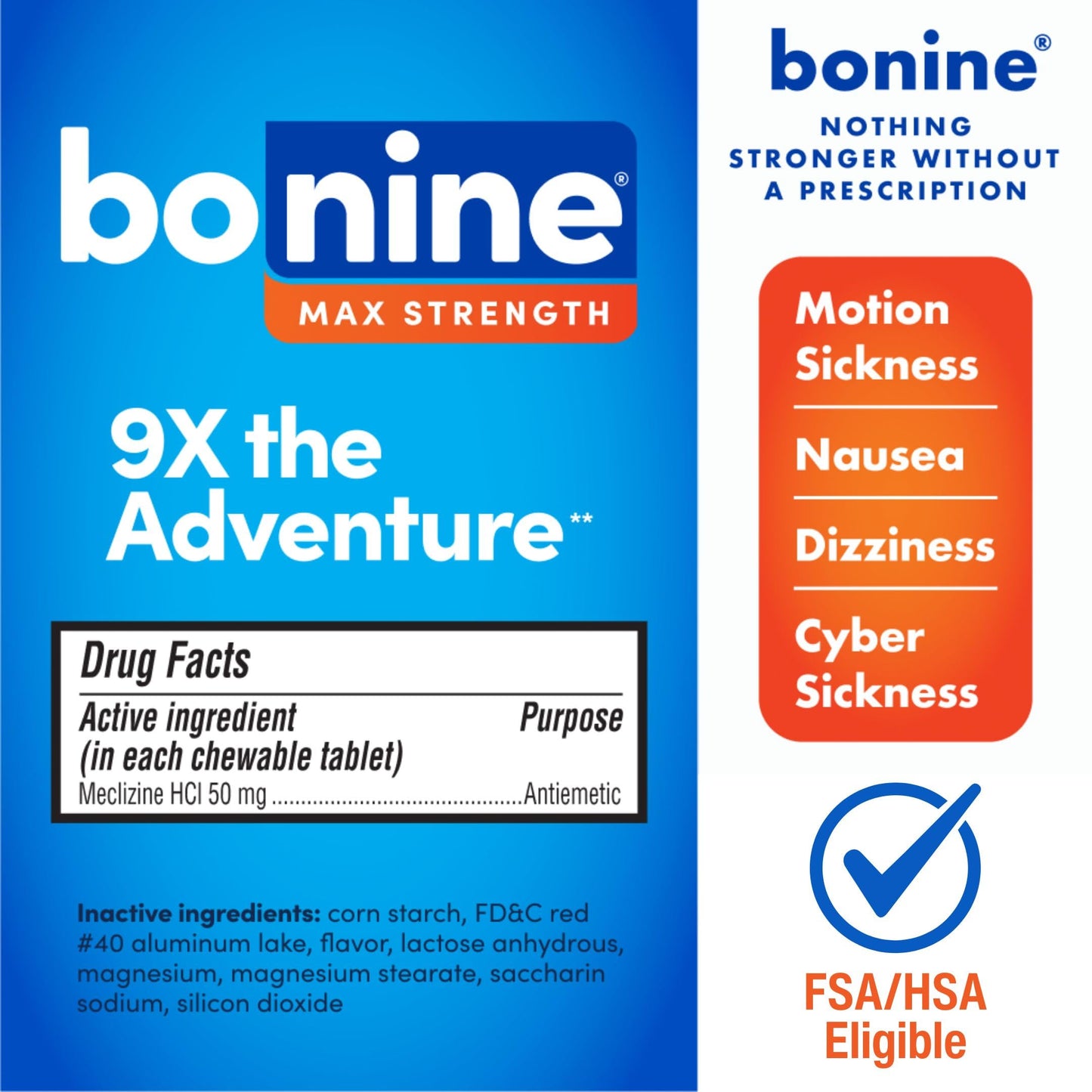 Bonine MAX Chewable 50mg – Motion Sickness Relief, Peppermint, 16 Tablets