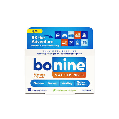 Bonine MAX Chewable 50mg – Motion Sickness Relief, Peppermint, 16 Tablets