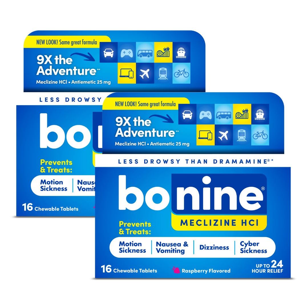 Bonine Non-Drowsy Motion Sickness Relief - 32 Raspberry Chewables (25 mg Meclizine HCl)