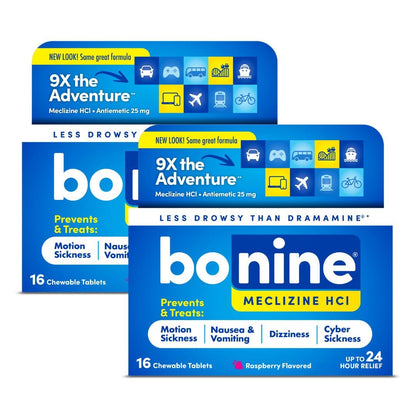 Bonine Non-Drowsy Motion Sickness Relief - 32 Raspberry Chewables (25 mg Meclizine HCl)