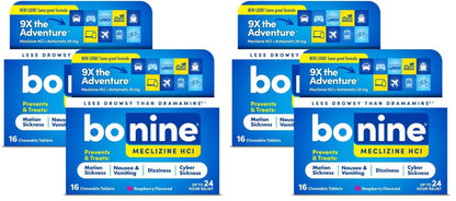Bonine Non-Drowsy Motion Sickness Relief – 32 Raspberry Chewables (25mg Meclizine) Pack of 2