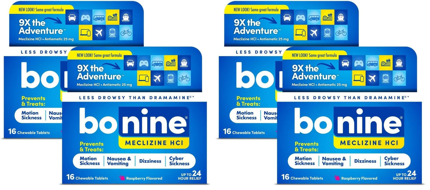 Bonine Non-Drowsy Motion Sickness Relief – 32 Raspberry Chewables (25mg Meclizine) Pack of 2