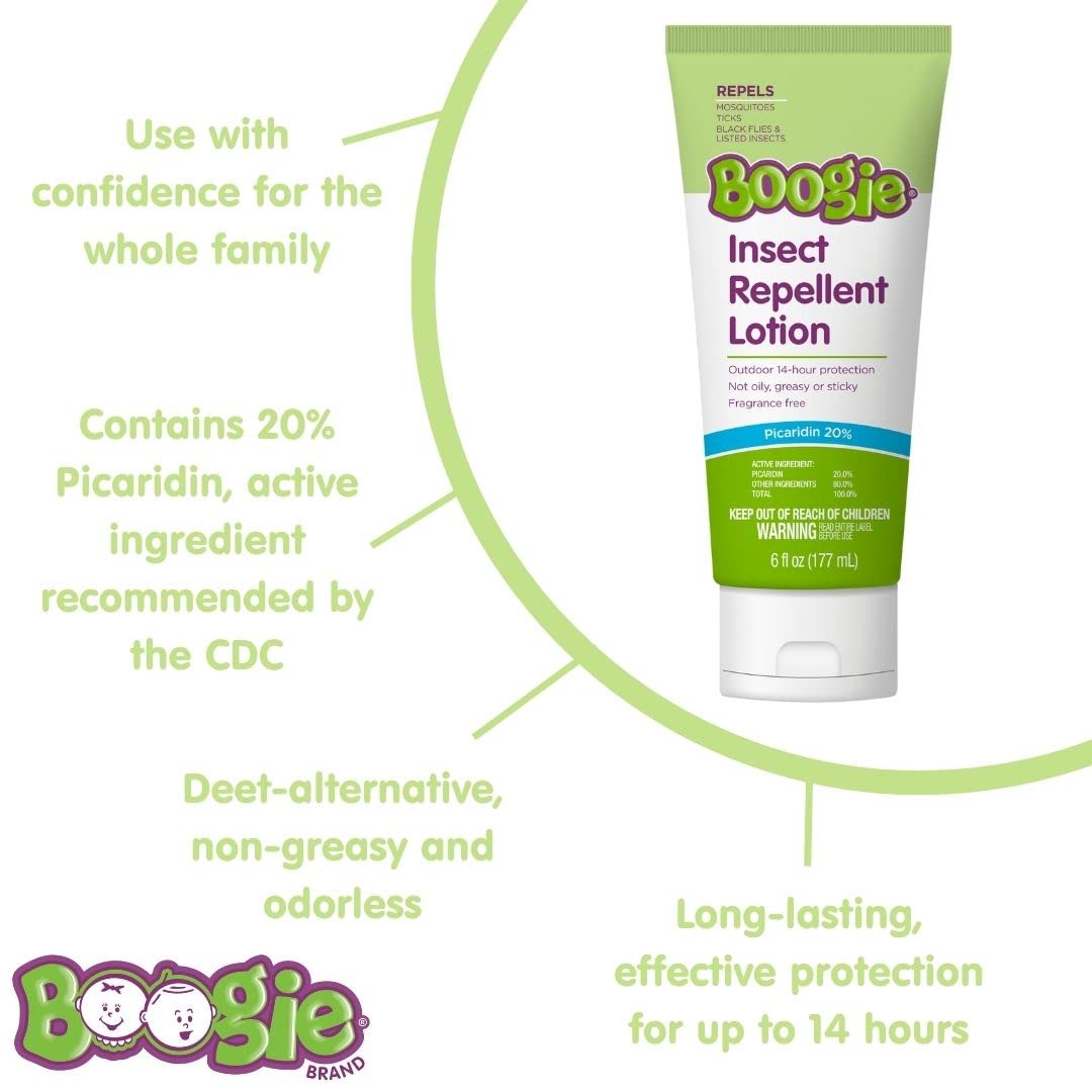 Boogie Insect Repellent Lotion – DEET-Free, 20% Picaridin, 14-Hour Mosquito & Tick Protection (6 oz)