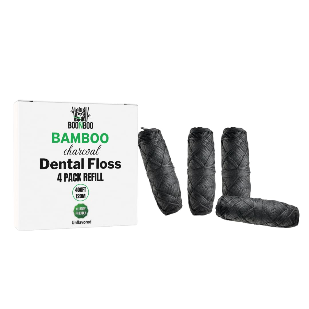 BOONBOO Charcoal Dental Floss Refill – 4 Pieces, No Flavor, PFAS-Free