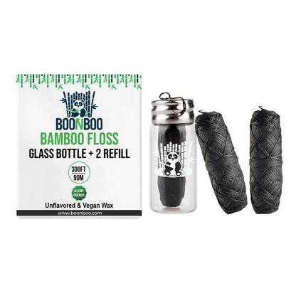 BOONBOO Dental Floss – Charcoal Woven Thread, Glass Bottle, 2 Heads Refill, Unflavored