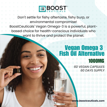 BoostCeuticals Vegan Omega-3 1000mg | Plant-Based Algae, Non-GMO, Gluten Free | 60 Ct