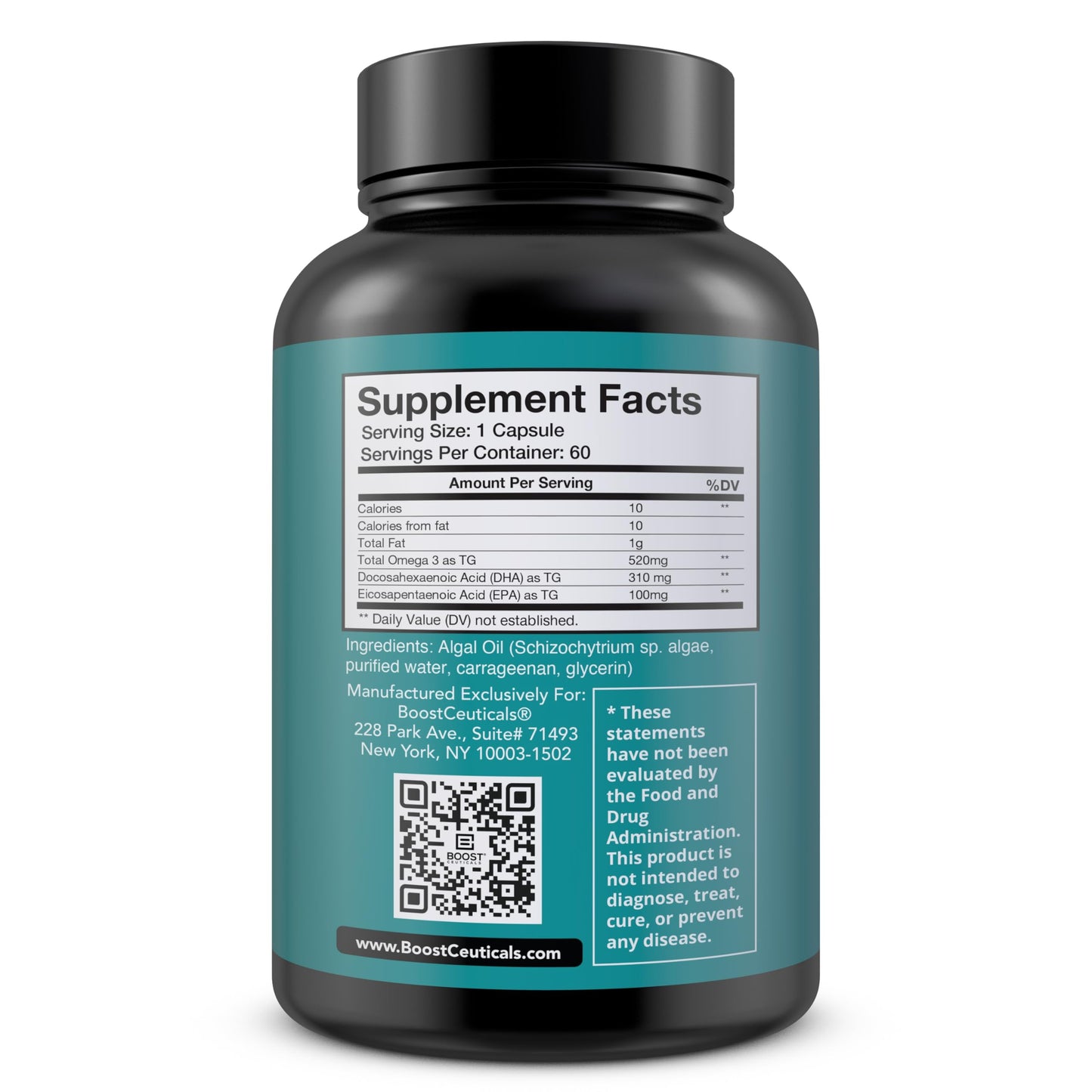 BoostCeuticals Vegan Omega-3 1000mg | Plant-Based Algae, Non-GMO, Gluten Free | 60 Ct
