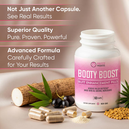 Premium Butt Enhancer Pills for Bigger Booty - Natural Glute Growth Supplement for Firmness, Muscle Building & Confidence Boost - Non-Invasive Solution, Aguaje Para Aumentar Gluteos y Caderas