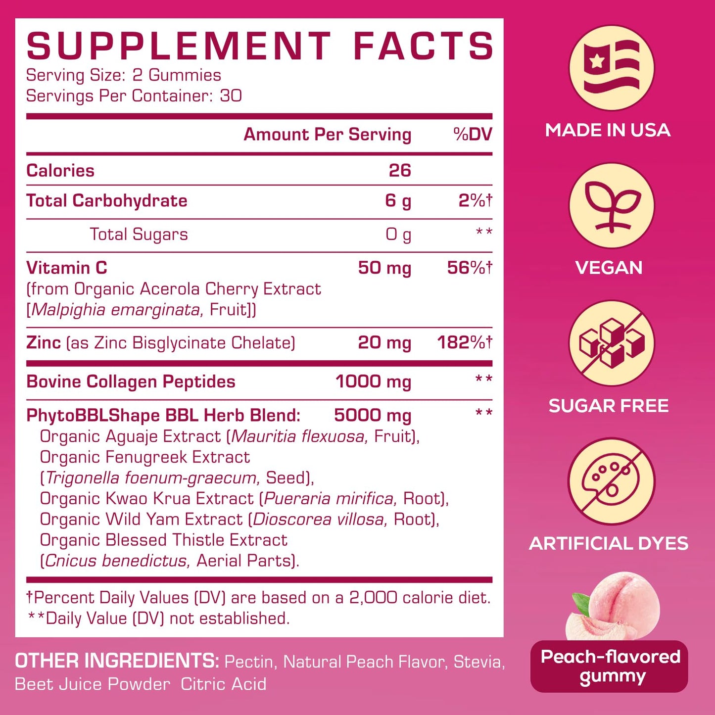 Booty Gummies for Women - BBL Gummies with Collagen & Herbal Blend | Peach Flavor