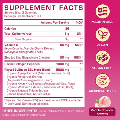 Booty Gummies for Women - BBL Gummies with Collagen & Herbal Blend | Peach Flavor