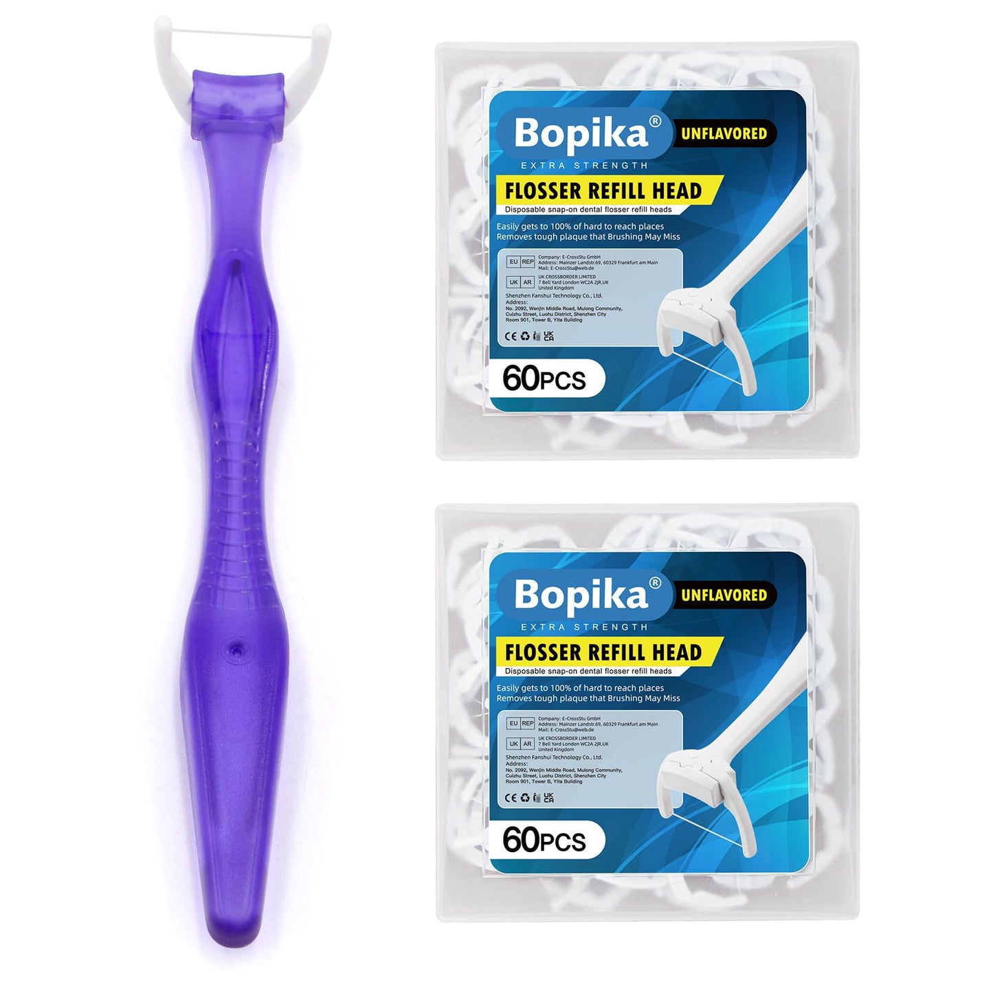 Bopika Dental Floss – Extra Strength Floss with 1 Handle & 120 Refill Heads