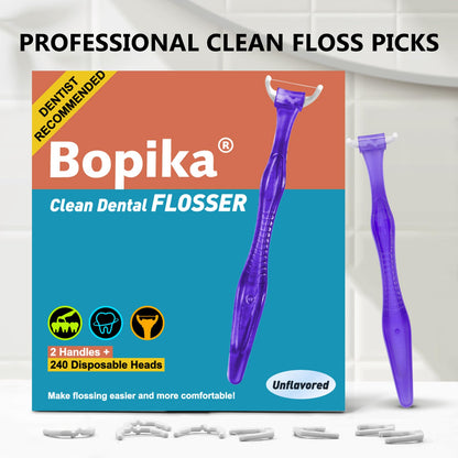 Bopika Dental Floss - Extra Strength Floss with 2 Handles & 240 Refills | Snap-On Flosser Kit