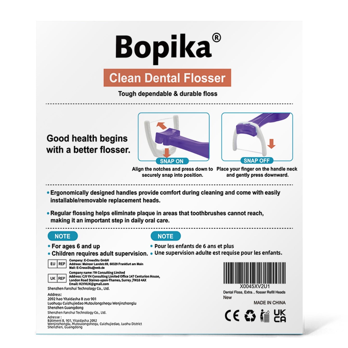 Bopika Dental Floss - Extra Strength Floss with 2 Handles & 240 Refills | Snap-On Flosser Kit