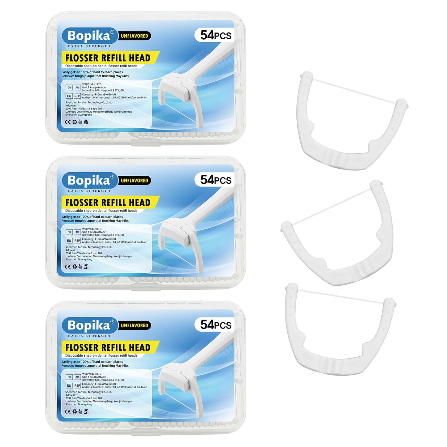 Bopika Flosser Refill Head – Ultraclean Access Disposable Snap-On Flosser for Oral Care, 54 Count (Pack of 3)