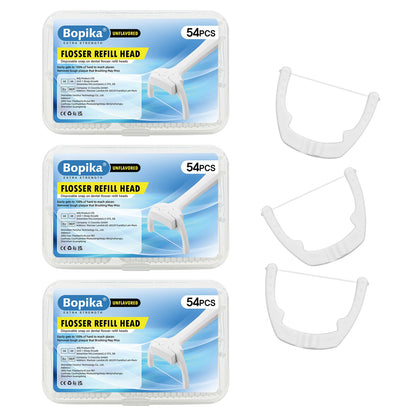 Bopika Flosser Refill Head – Ultraclean Access Disposable Snap-On Flosser for Oral Care, 54 Count (Pack of 3)