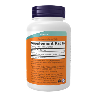 NOW Supplements Boron 3 mg (Bororganic Glycine) – Structural Support* | 250 Veg Capsules