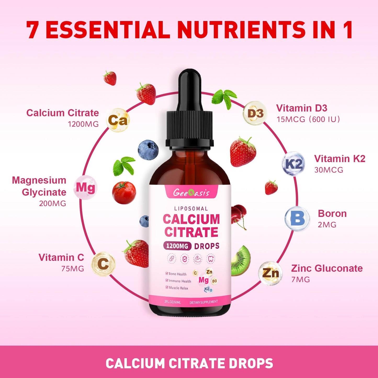 Liposomal Liquid Calcium Citrate Drops 1200mg – Bone Health & Immune Support, 2 oz