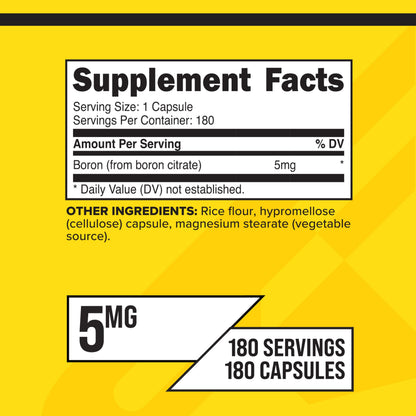 PrimaForce Boron Capsules 5mg – 180 Vegetarian Capsules | Boron Citrate