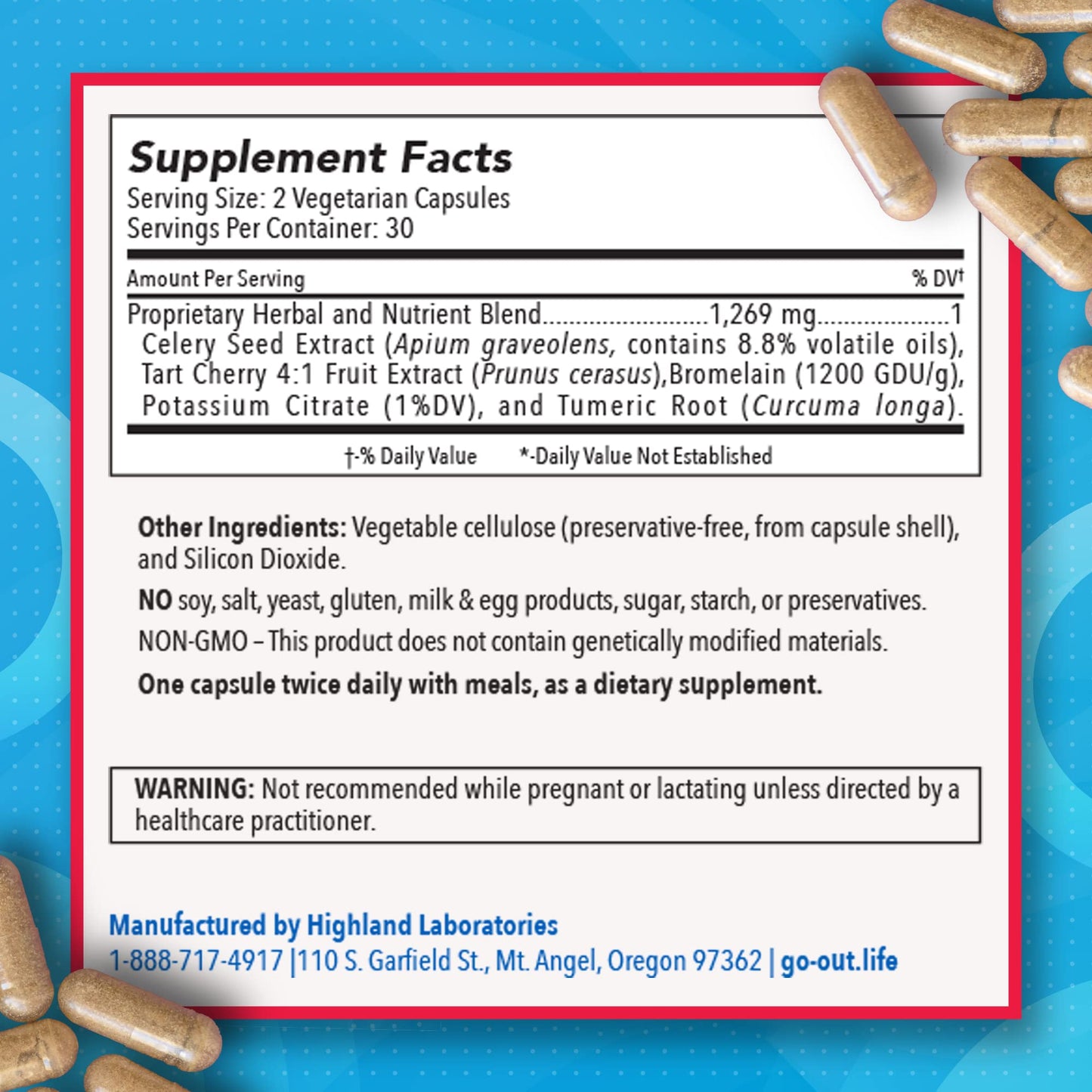 Mt. Angel Go Out Extra Strength Uric Acid Support - Tart Cherry, Celery Seed & Turmeric - 60 Caps