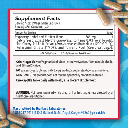Mt. Angel Go Out Extra Strength Uric Acid Support - Tart Cherry, Celery Seed & Turmeric - 60 Caps