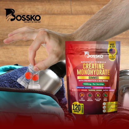 BOSSKO Creatine Monohydrate Gummies 9g – 120 Count, Vegan & Non-GMO