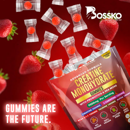 BOSSKO Creatine Monohydrate Gummies 9g – 120 Count, Vegan & Non-GMO